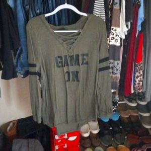 Size 4 Torried Lomg sleeved, hooded top with lace up front.